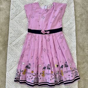 G Jilax Girl Sz 36 EU Pink Boutique Dress Pleated Skirt Happy Days Bicycle Print